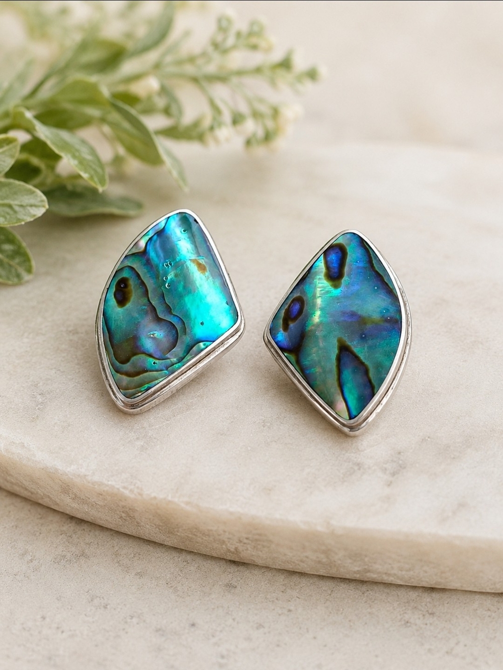 Sajen 925 Sterling Silver Abalone Shell Clip-On Earrings